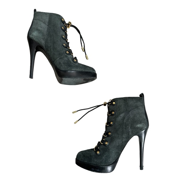 Tory Burch Hamila Lace Up Booties Suede Leather High Heel Platform Ankle Boots - Picture 2 of 10